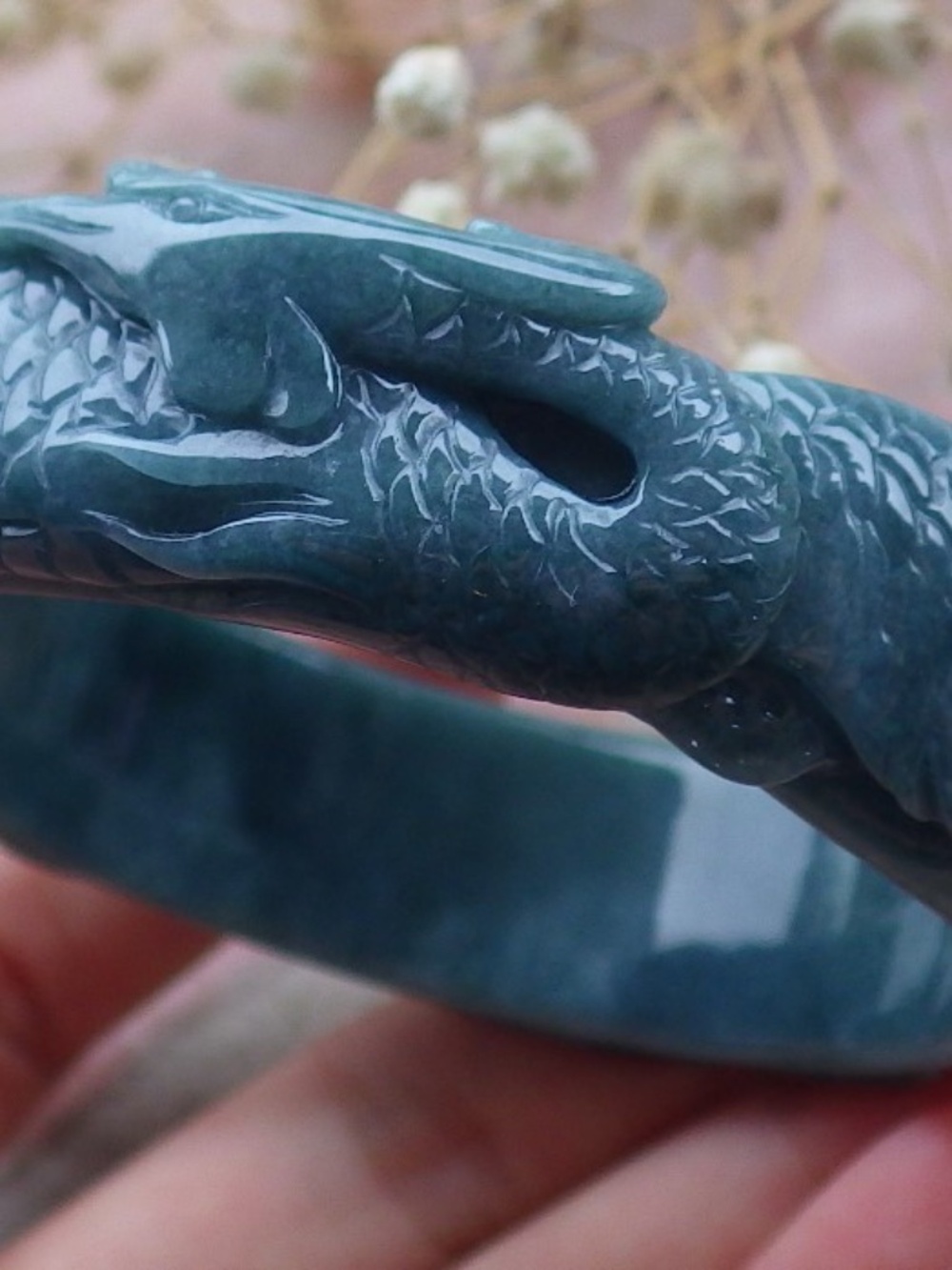 58mm Certified Hand Carved Natural A JADE Jadeite Phoenix Circle Bangle Bracelet
